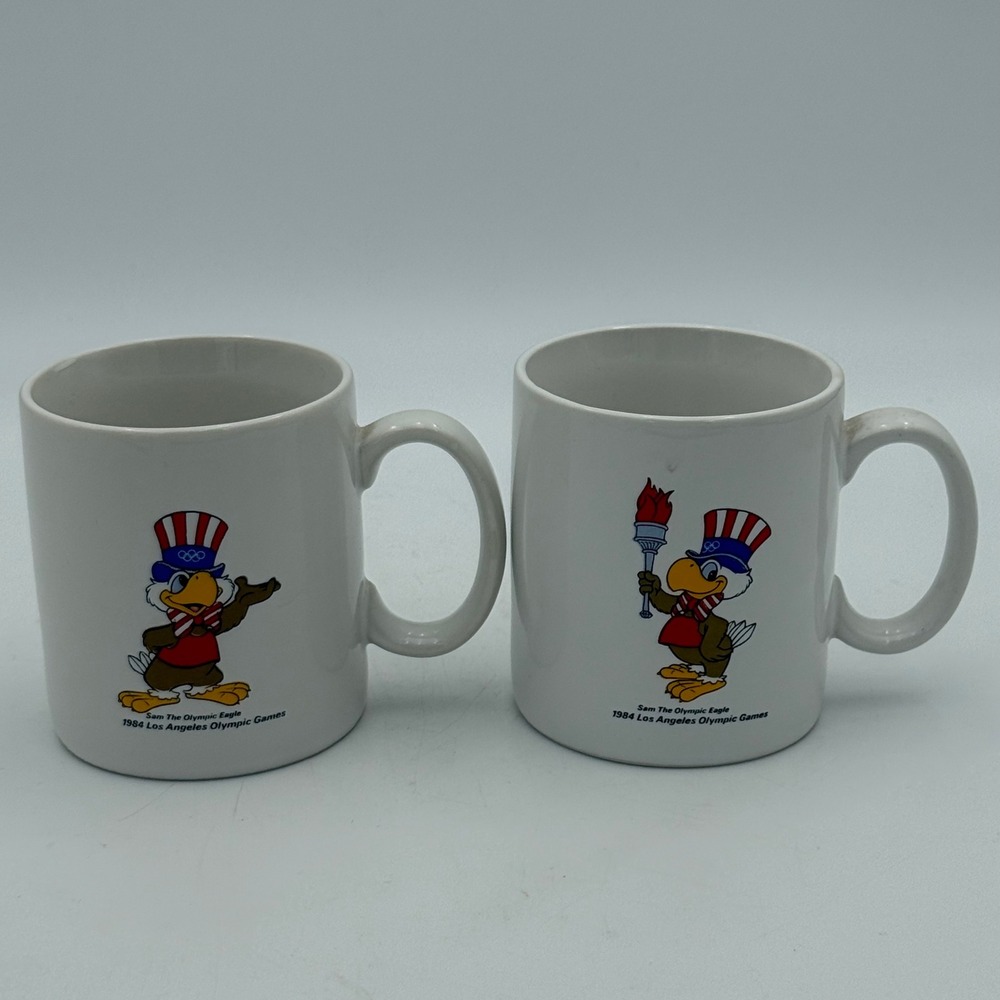 Vintage 1984 Los Angeles Olympics Sam the Eagle Mug Set of 2 Papel LA Mascot